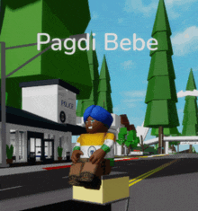 a cartoon character is sitting on a box with the words pagdi bebe above him