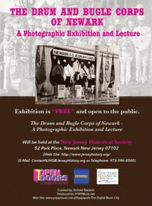 an advertisement for the drum and bugle corps of newark a photographic exhibition and lecture