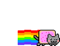 a pixel art drawing of a cat with a rainbow coming out of its mouth .