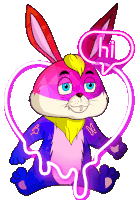 a cartoon rabbit with a speech bubble saying hi