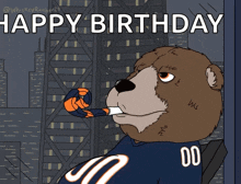 a cartoon of a bear wearing a chicago bears jersey says happy birthday