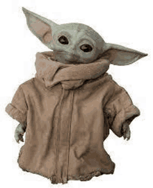 the baby yoda from star wars is wearing a brown coat and scarf .