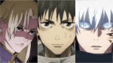 a collage of three anime characters with different facial expressions