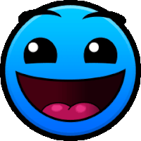 a blue smiley face with a red tongue is smiling