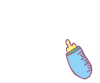 a blue baby bottle with a yellow nipple