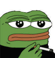 a cartoon frog is smoking a cigarette with a black shirt on