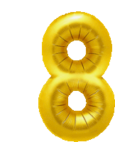 a golden balloon in the shape of the number eight