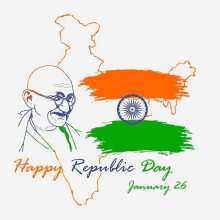 a drawing of mahatma gandhi with the words happy republic day january 26 on the bottom