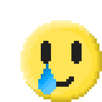 a pixel art smiley face with a tear coming out of it 's nose