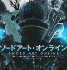 a poster for sword art online shows a man with a sword