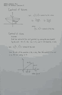 a white sheet of paper with the words centroid of volume written at the top