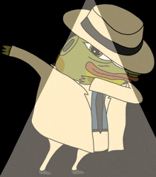 a cartoon of a frog wearing a hat and a coat