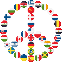 a peace sign is made up of flags from many countries