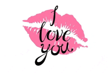 a pink lip print with the words i love you