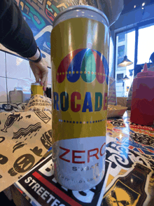 a can of rocade sits on a table