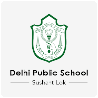 a logo for the delhi public school with a hand holding a torch