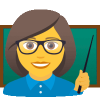 a woman with glasses and a yellow face is holding a pointer