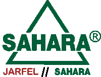 a logo for sahara jarfel and sahara with a green triangle