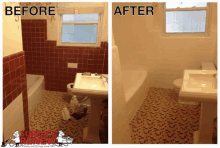 a before and after picture of a bathroom with the words surface renew on the bottom