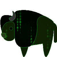 a cartoon drawing of a bison with green numbers on its body