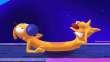 a cartoon dog and a cartoon cat are playing a game