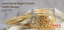 a jar of oats sits on a table next to some wheat ears