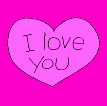 a pink heart with the words i love you written inside of it