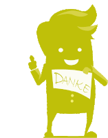 a cartoon character holds a sign that says danke