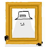 a drawing of a ghost wearing a hat is in a frame