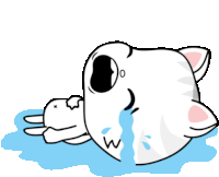 a cartoon drawing of a cat crying with tears coming out of its mouth