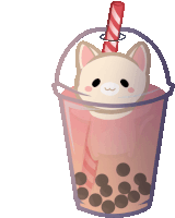 a cup of bubble tea with a cat inside of it