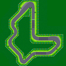 a pixel art of a race track with a checkered flag in the middle