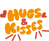 a sticker that says hugs and kisses with hearts