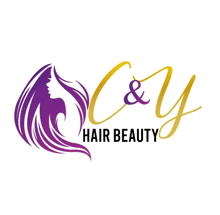 a logo for c & y hair beauty with a woman 's head and hair