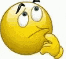 a yellow smiley face with a hand on its chin is thinking about something .