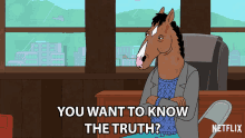 a cartoon of a horse with the words " you want to know the truth " below him