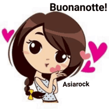 a cartoon of a girl with hearts around her and the words buonanotte