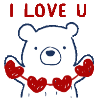 a drawing of a teddy bear with red hearts and the words " i love u " above it