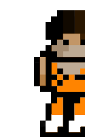 a pixel art of a man wearing an orange and black shirt