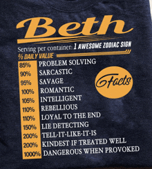 a t-shirt with the name beth written on it