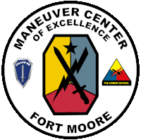 a logo for the maneuver center of excellence at fort moore