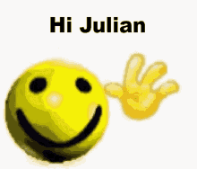 a smiley face and a hand with the words hi julian