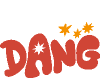 a red dang logo with yellow stars