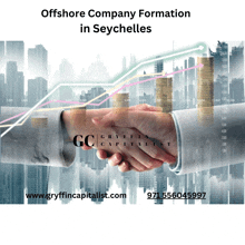 an advertisement for offshore company formation in seychelles shows two people shaking hands