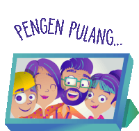 a cartoon illustration of a family with the words pengen pulang written above them