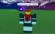 a cartoon character with a red hat that says roblox