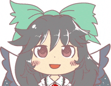 a drawing of a girl with long hair and a green bow in her hair