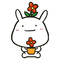 a cartoon bunny is holding a potted plant with a flower on top of it