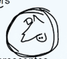 a black and white drawing of a circle with a face drawn in it .