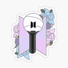 a sticker of a bts light stick with flowers surrounding it .